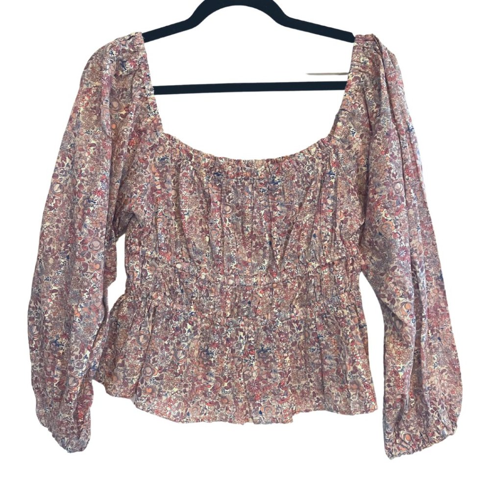 J CREW Floral Peasant Peplum long sleeve top Size M